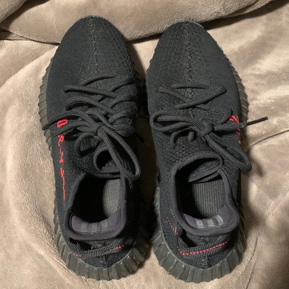 Black and red Adidas Yeezy Boost 350